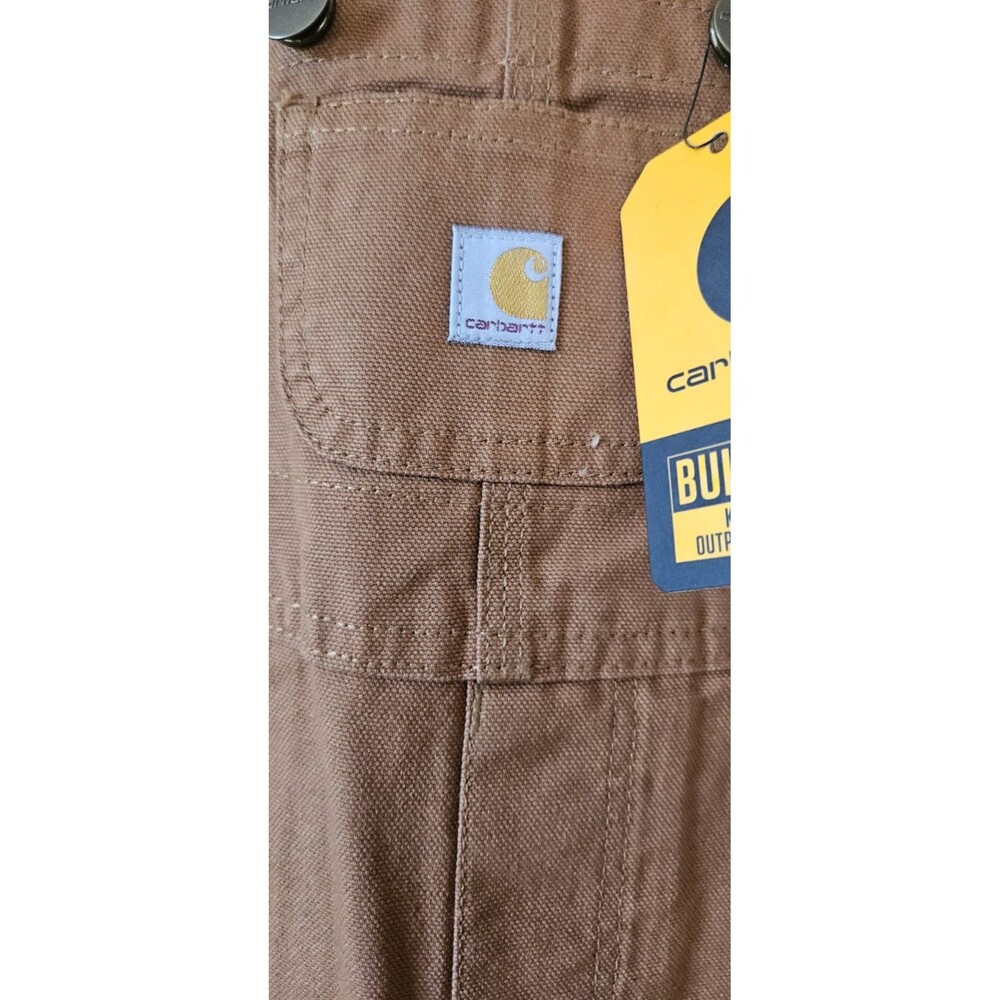 NWT Carhartt Duck Br. Canvas Bib Overalls Baby Sz 12M All Cotton Snap Leg - Picture 2 of 4